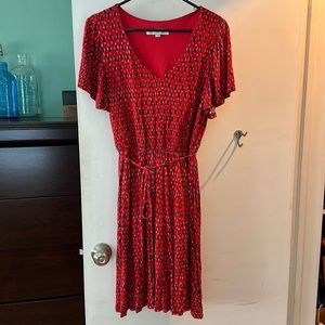 Loft Red and Navy Blue V neck with Flutter Sleeves